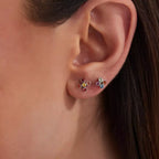Dots Frame Multi-Color Sapphire White Gold Single Earring