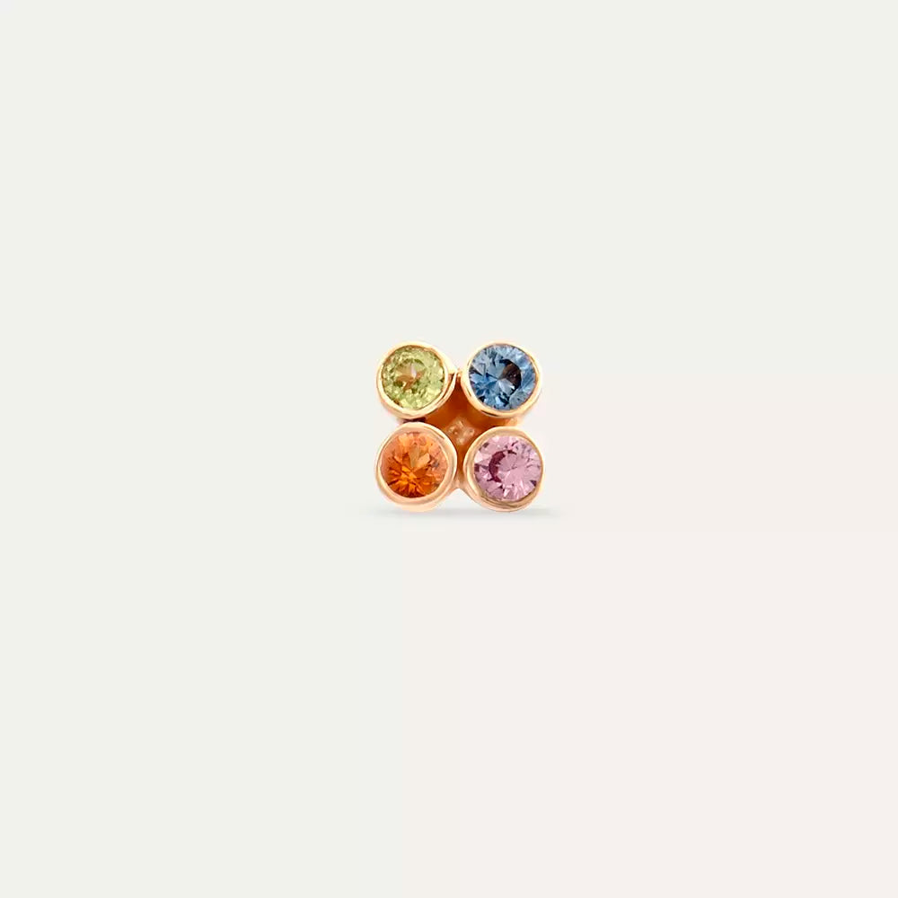Dots Frame Multicolor Sapphire Rose Gold Single Earring