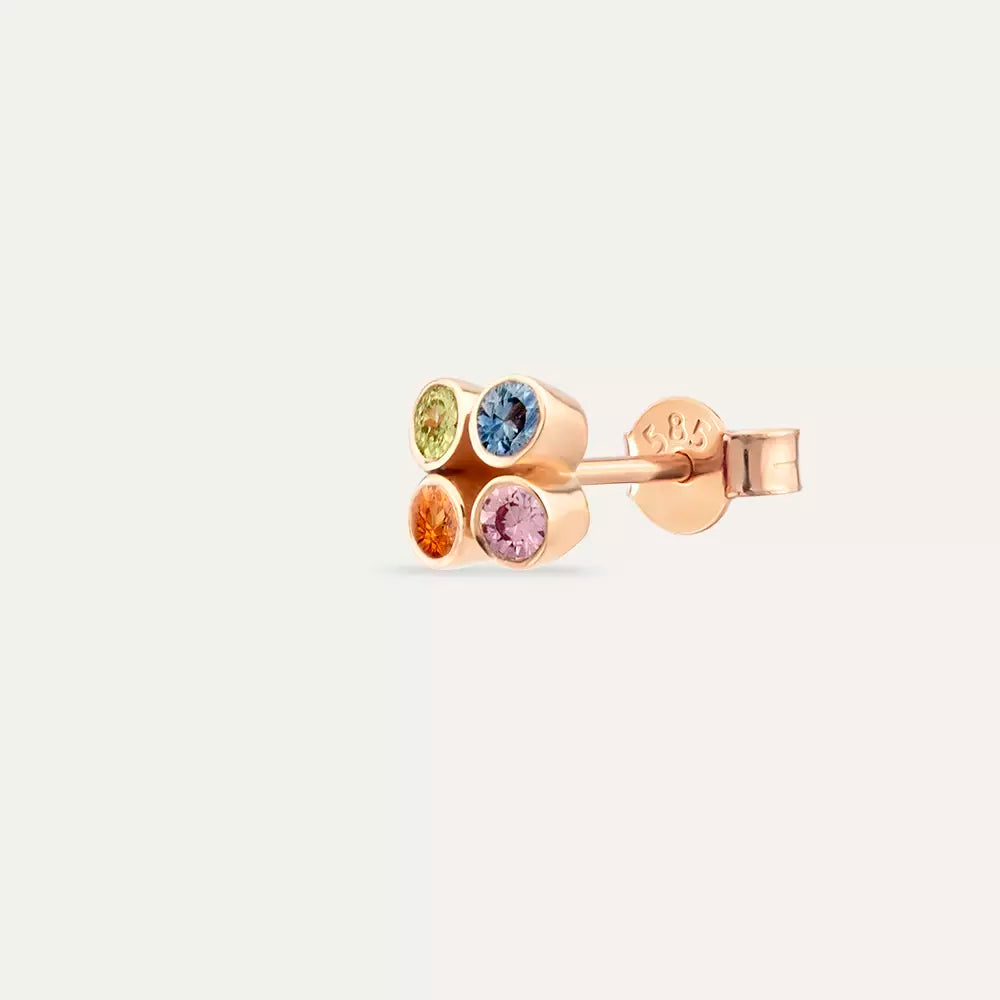 Dots Frame Multicolor Sapphire Rose Gold Single Earring
