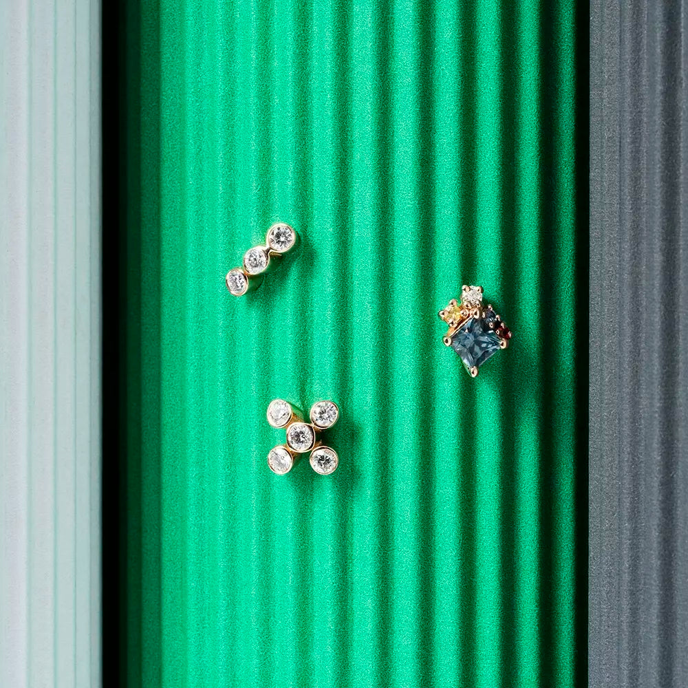 Dots Three Diamond Rose Gold Mini Single Earring
