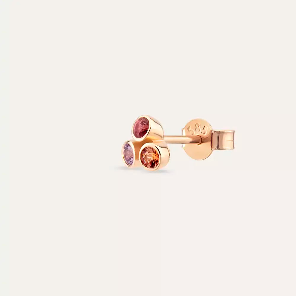 Blissy Multicolor Safir Taşlı Rose Altın Tek Küpe