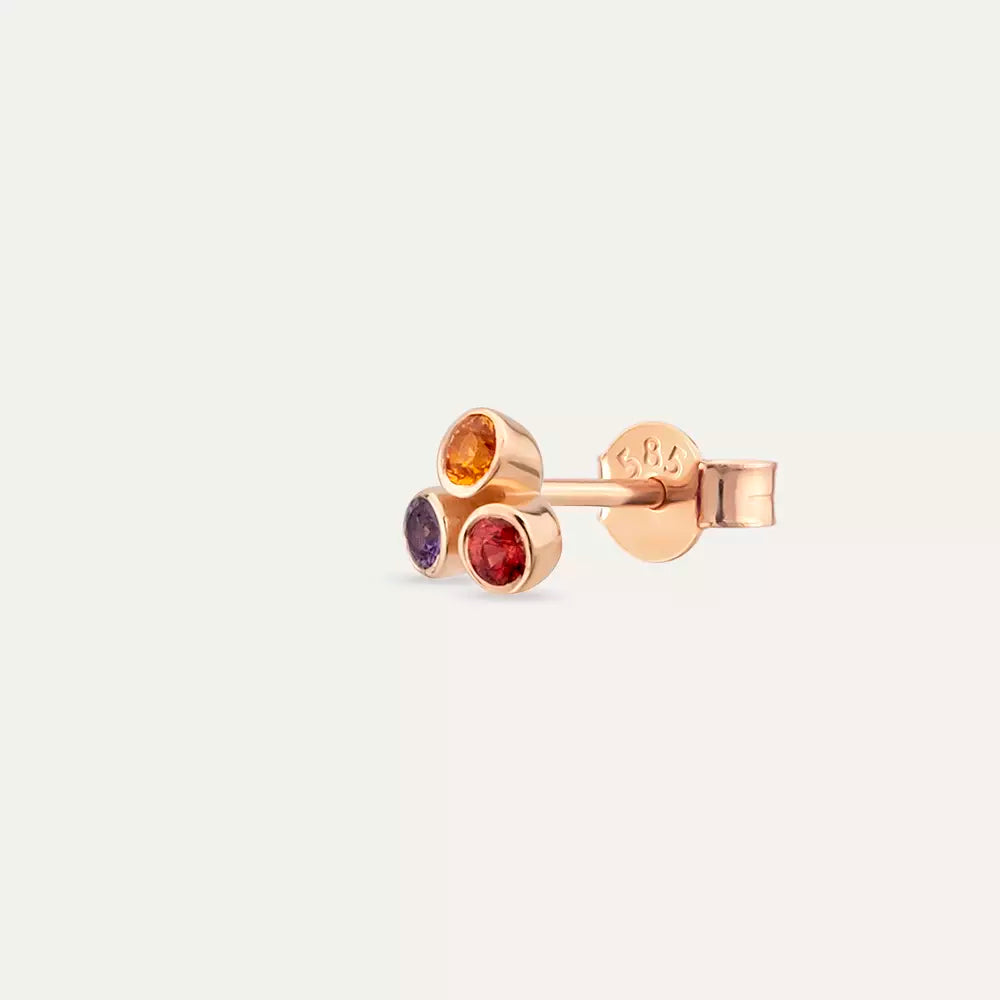 Blissy Orange, Red, Purple Sapphire Rose Gold Single Earring