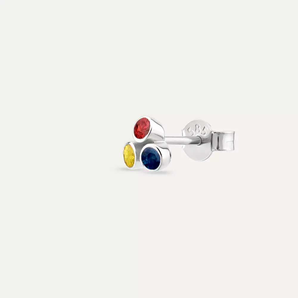 Blissy Red, Blue, Yellow Sapphire White Gold Single Earring