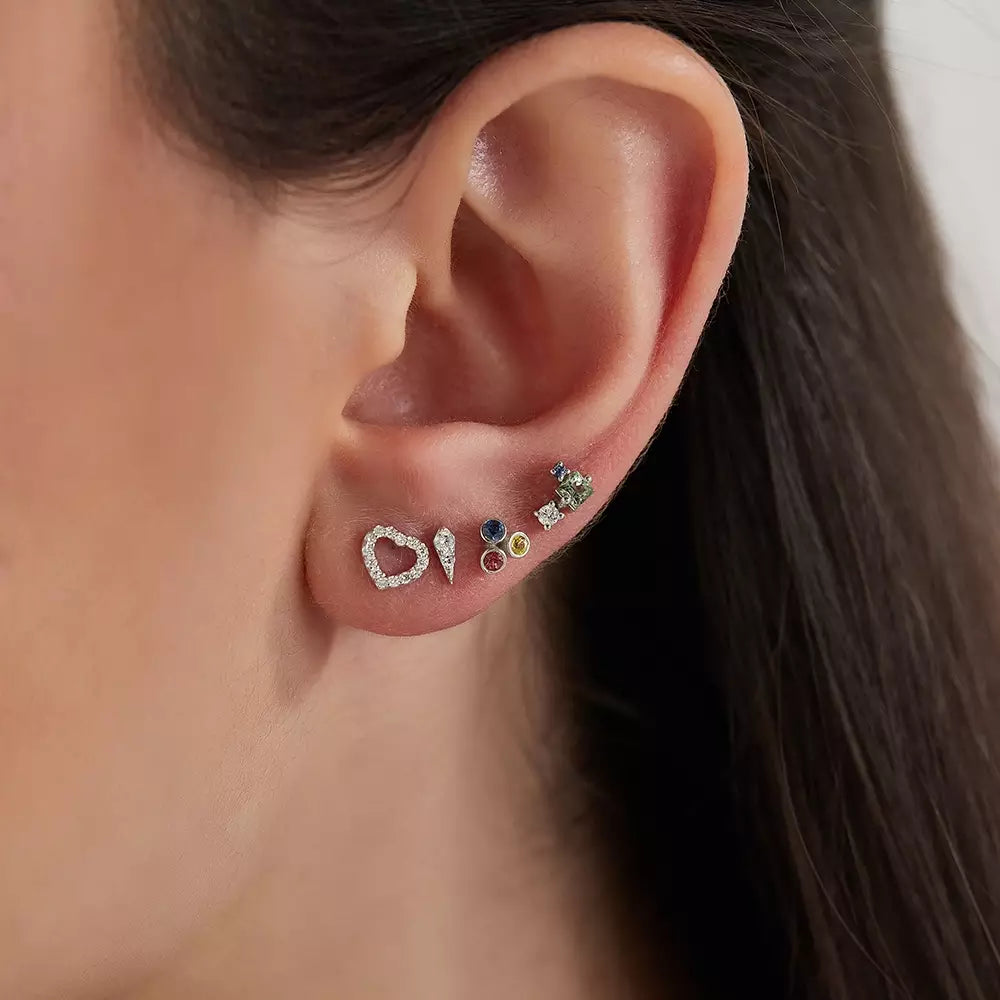 Blissy Red, Blue, Yellow Sapphire White Gold Single Earring