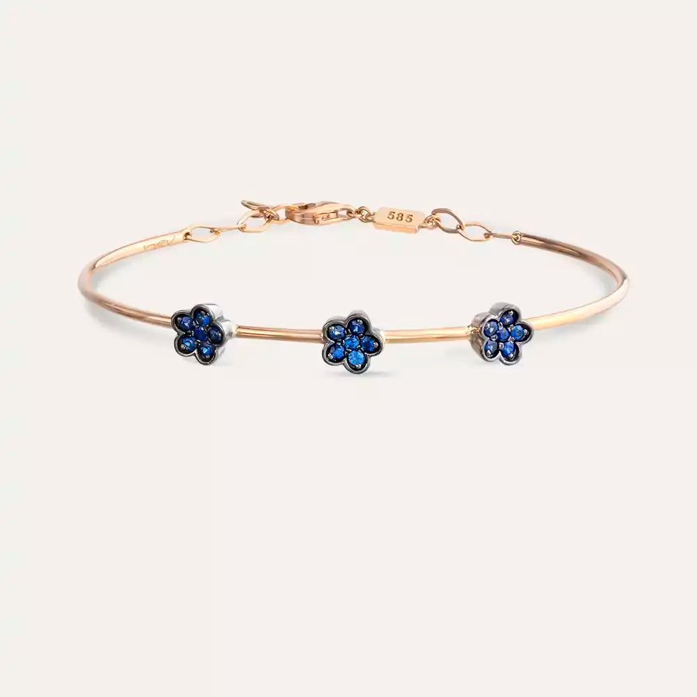 Elora Sapphire Stone Rose Gold Flower Bracelet