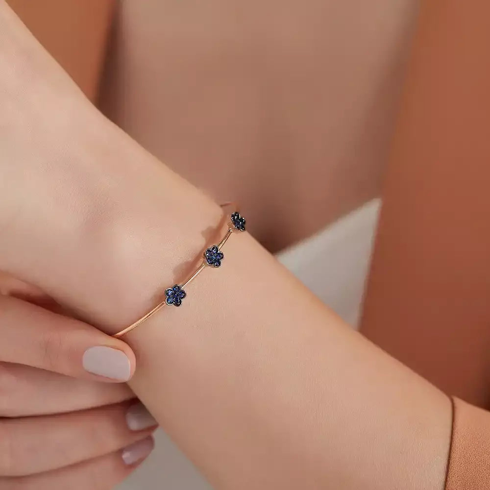 Elora Sapphire Stone Rose Gold Flower Bracelet