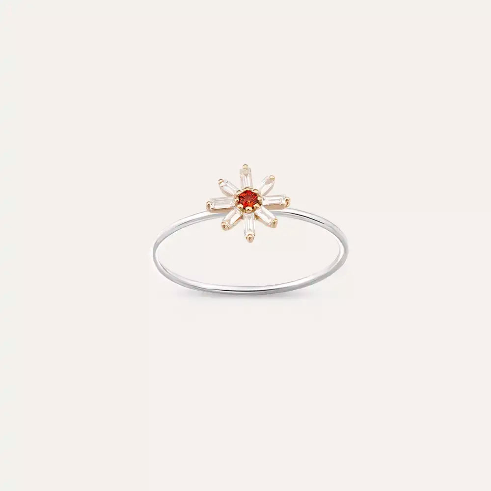 Daisy 0.15 CT Red Safir ve Baget Pırlanta Taşlı Yüzük