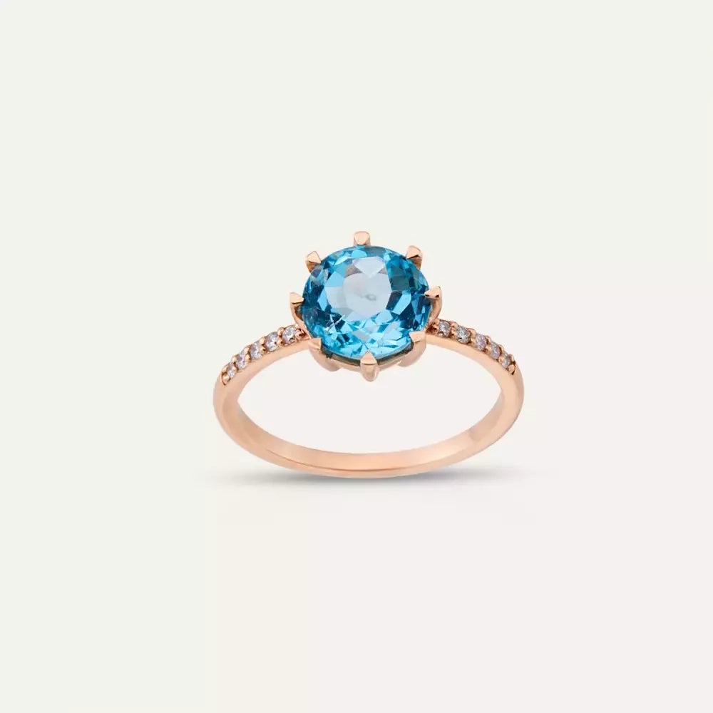 Blow Blue Topaz and Diamond Rose Gold Ring