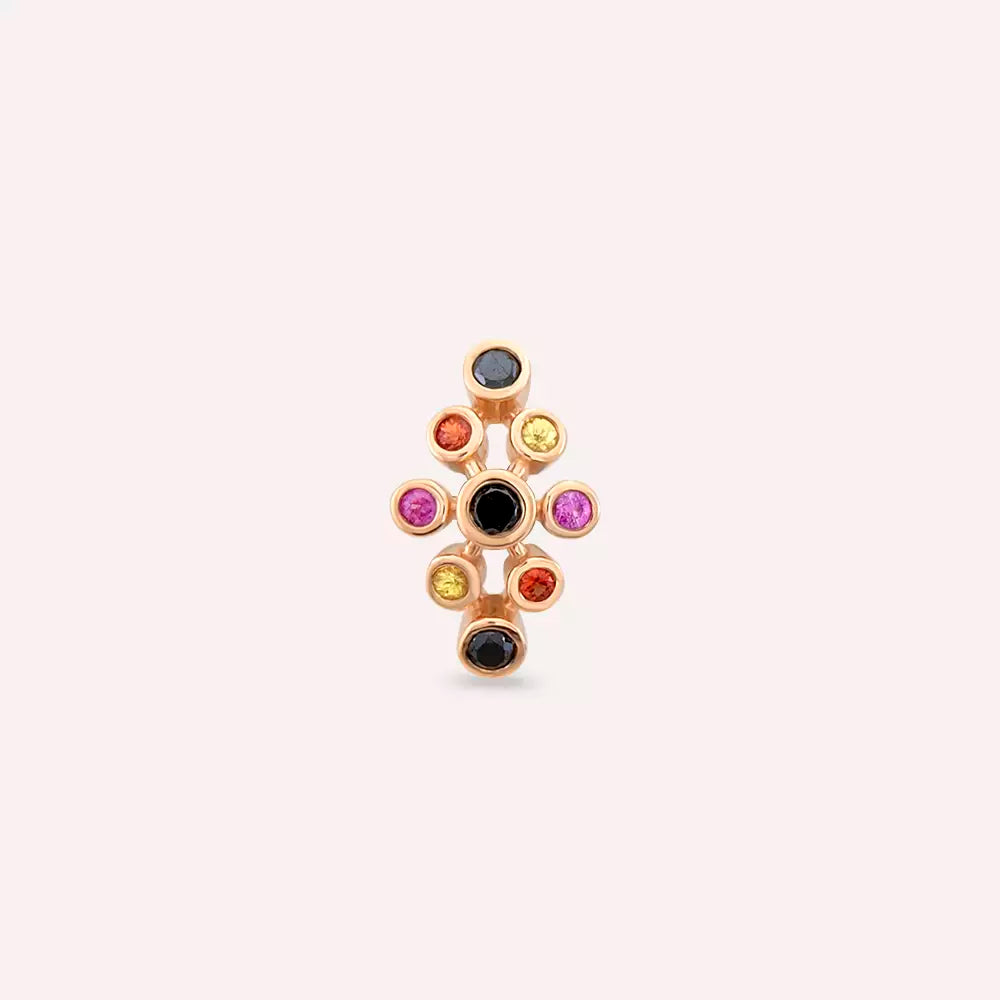 Bond Black Diamond and Multicolor Sapphire Rose Gold Single Earring