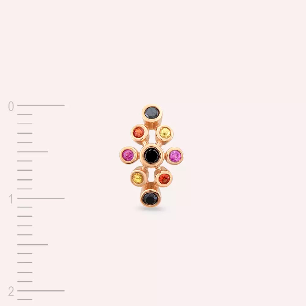 Bond Black Diamond and Multicolor Sapphire Rose Gold Single Earring