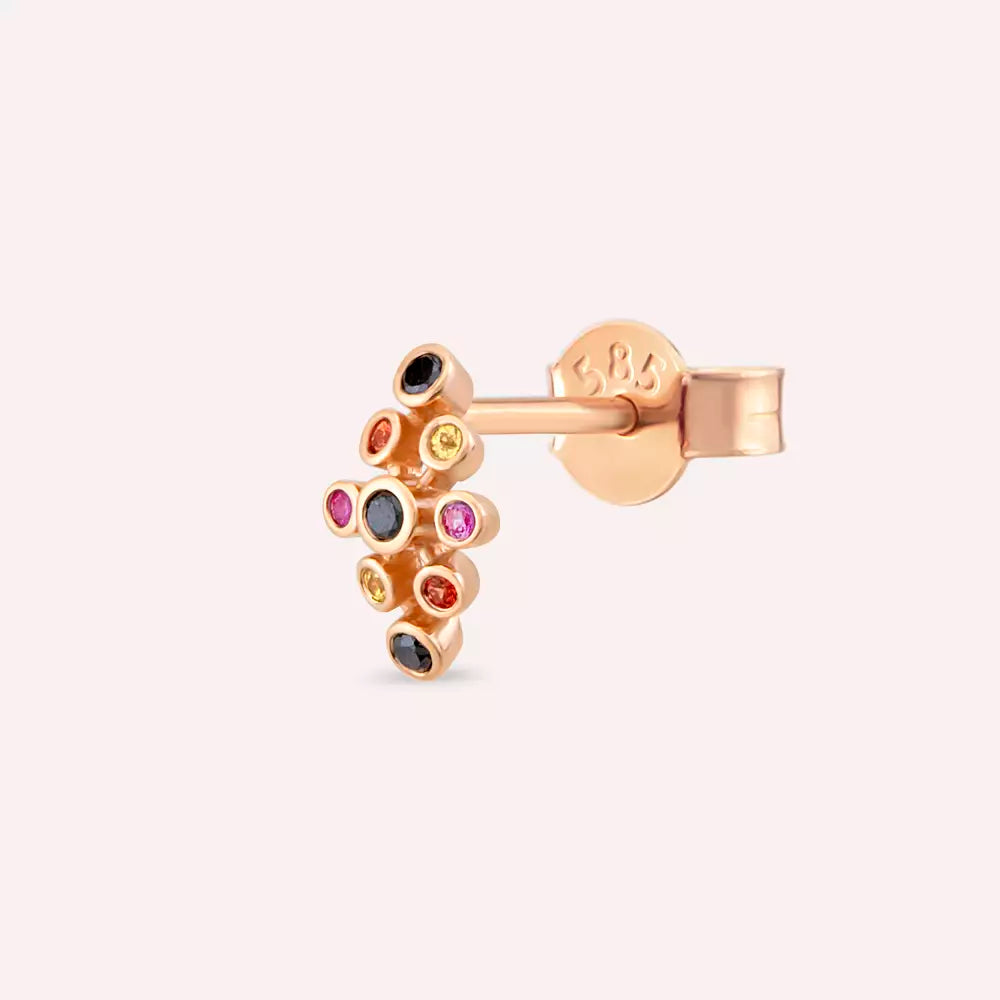 Bond Black Diamond and Multicolor Sapphire Rose Gold Single Earring