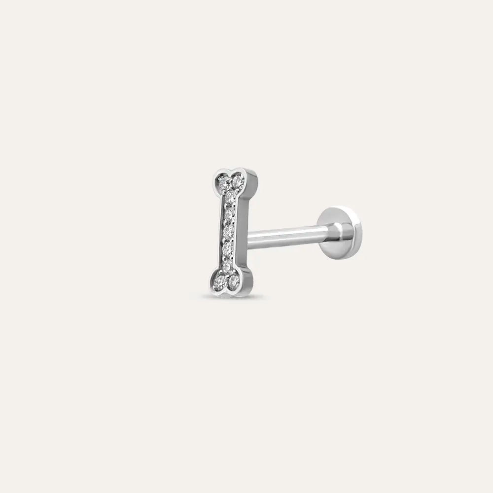 Bony Pırlanta Taşlı Beyaz Altın Piercing