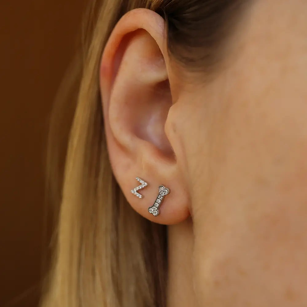 Bony Pırlanta Taşlı Beyaz Altın Piercing