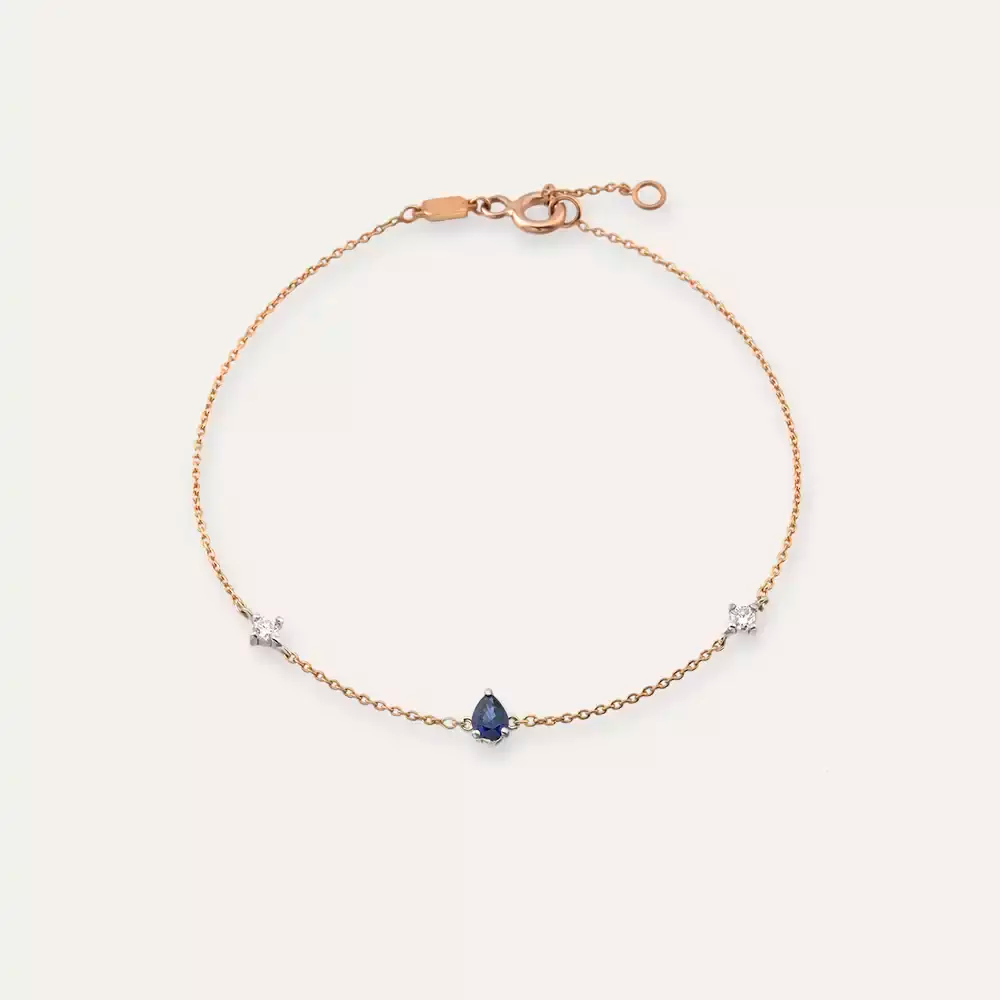 Tear Drop Sapphire and Diamond Rose Gold Bracelet