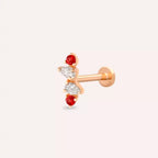 Brill Red Safir ve Pırlanta Taşlı Rose Altın Piercing