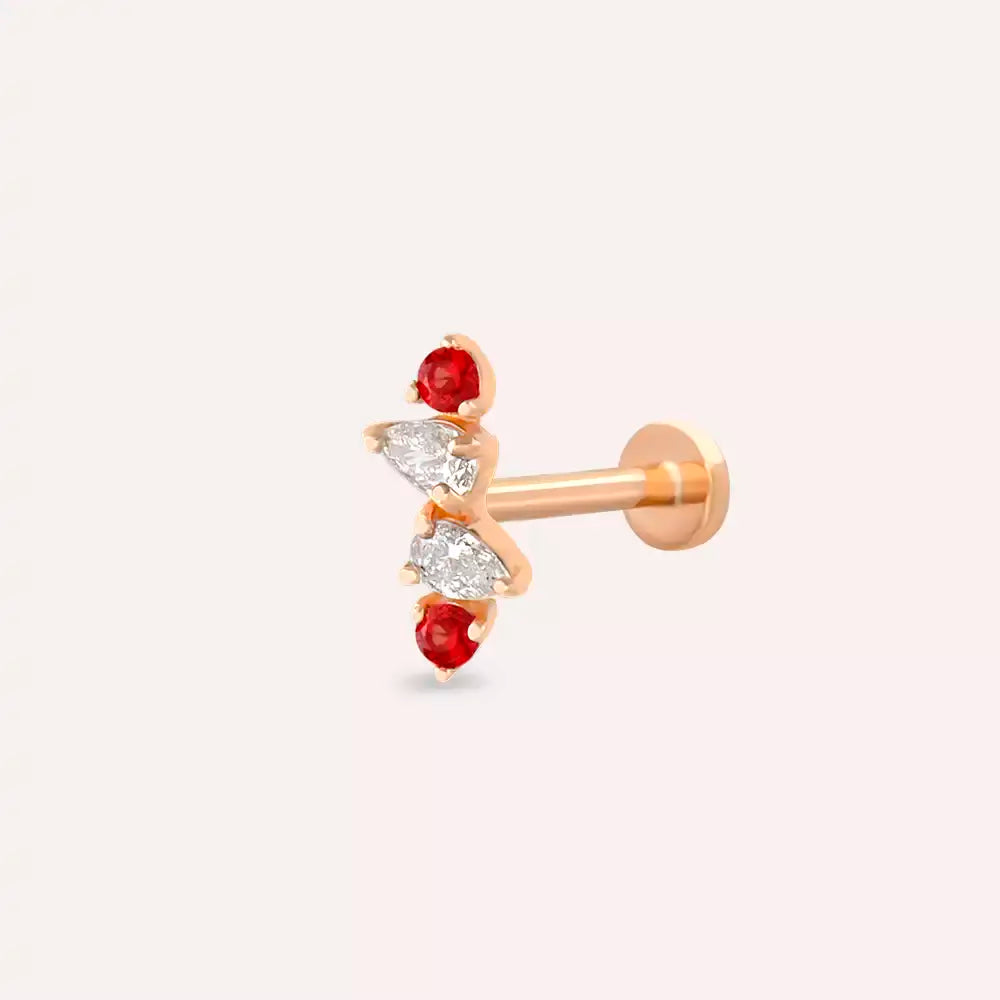 Brill Red Safir ve Pırlanta Taşlı Rose Altın Piercing