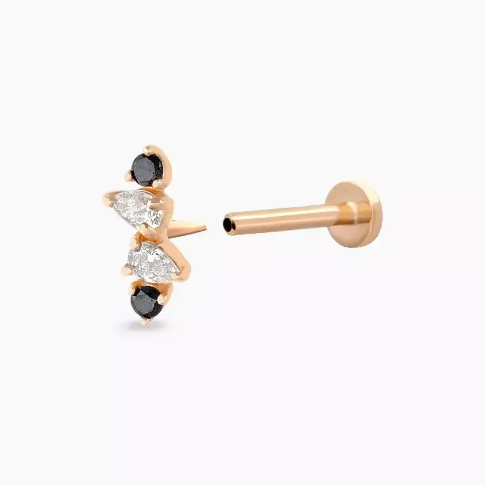 Brill Siyah Pırlanta Taşlı Rose Altın Piercing
