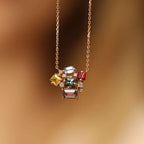 Bubbly 2.16 CT Multicolor Sapphire and Diamond Rose Gold Necklace