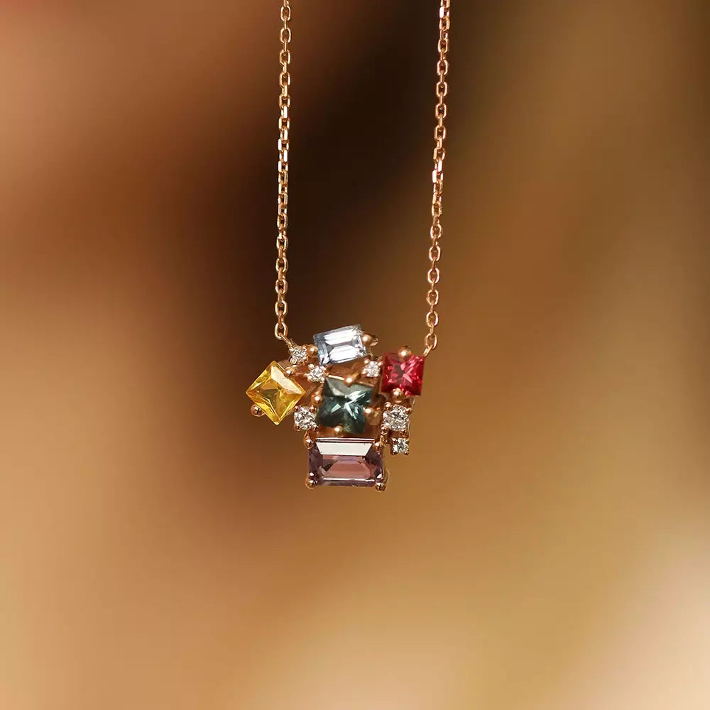 Bubbly 2.16 CT Multicolor Sapphire and Diamond Rose Gold Necklace