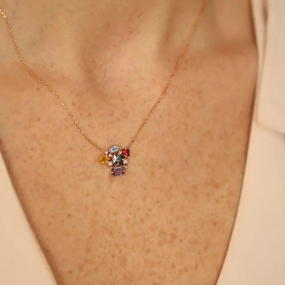 Bubbly 2.16 CT Multicolor Sapphire and Diamond Rose Gold Necklace
