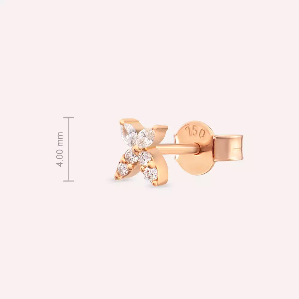 Rose Gold Solitaire Stud Earring with Marquise Cut Diamond