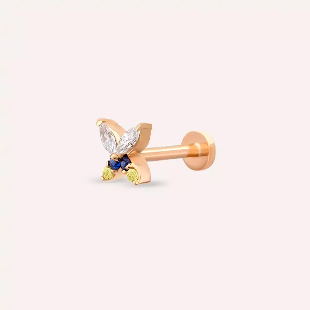 Rose Gold Piercing with Pion Yellow, Blue Sapphire and Diamond Stones