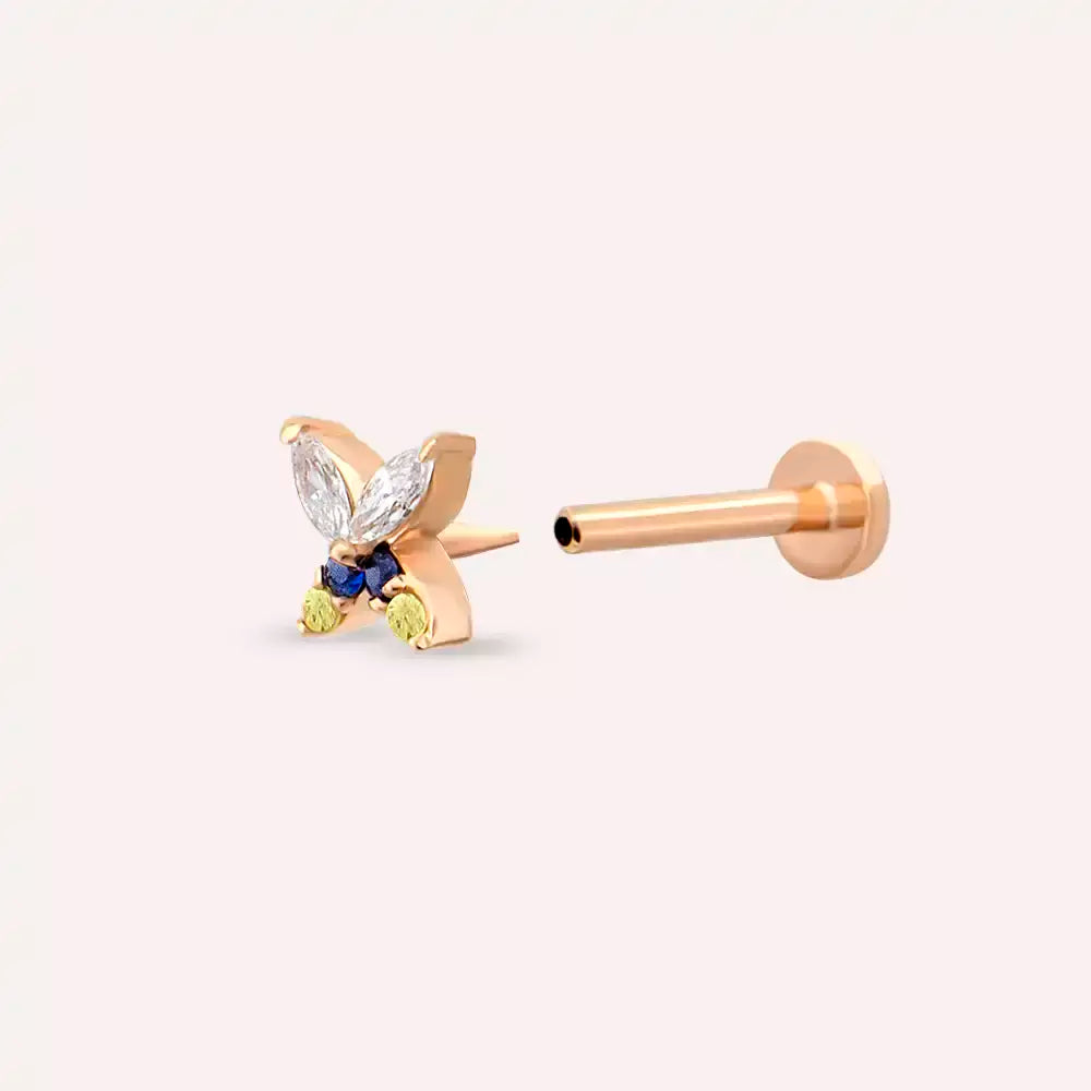 Rose Gold Piercing with Pion Yellow, Blue Sapphire and Diamond Stones