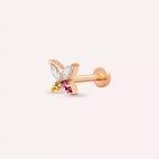 Pion Yellow, Pink Safir ve Pırlanta Taşlı Rose Altın Piercing