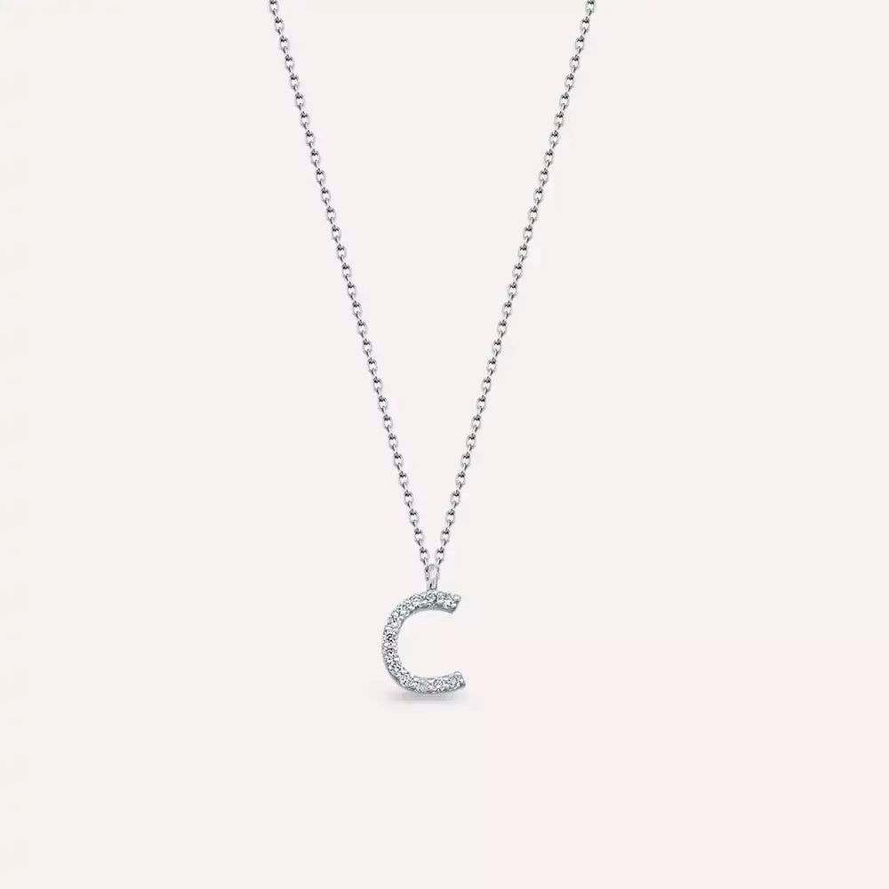 C Letter 0.07 CT Diamond White Gold Necklace