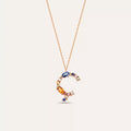 Ç Letter Brown Diamond and Multicolor Sapphire Rose Gold Necklace
