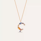Ç Letter Brown Diamond and Multicolor Sapphire Rose Gold Necklace