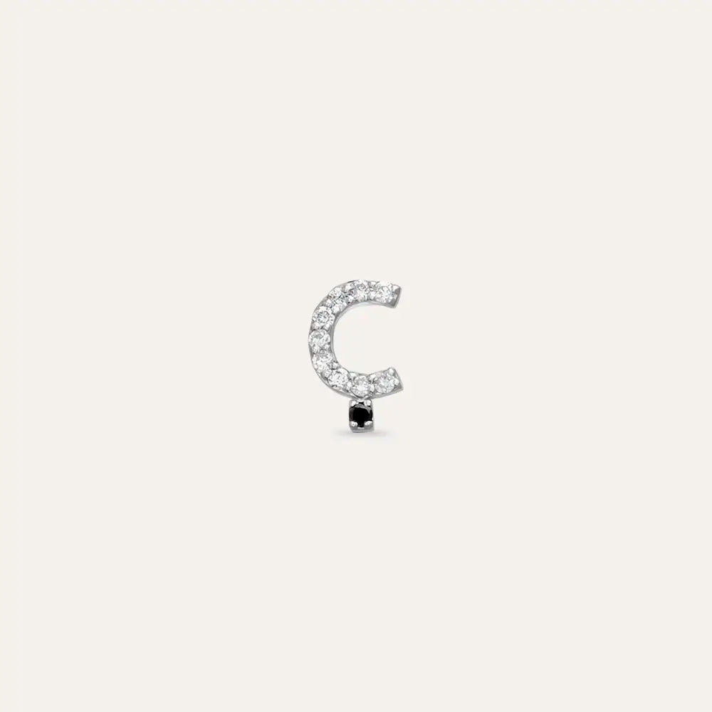 Ç Harf Pırlanta Taşlı Beyaz Altın Piercing