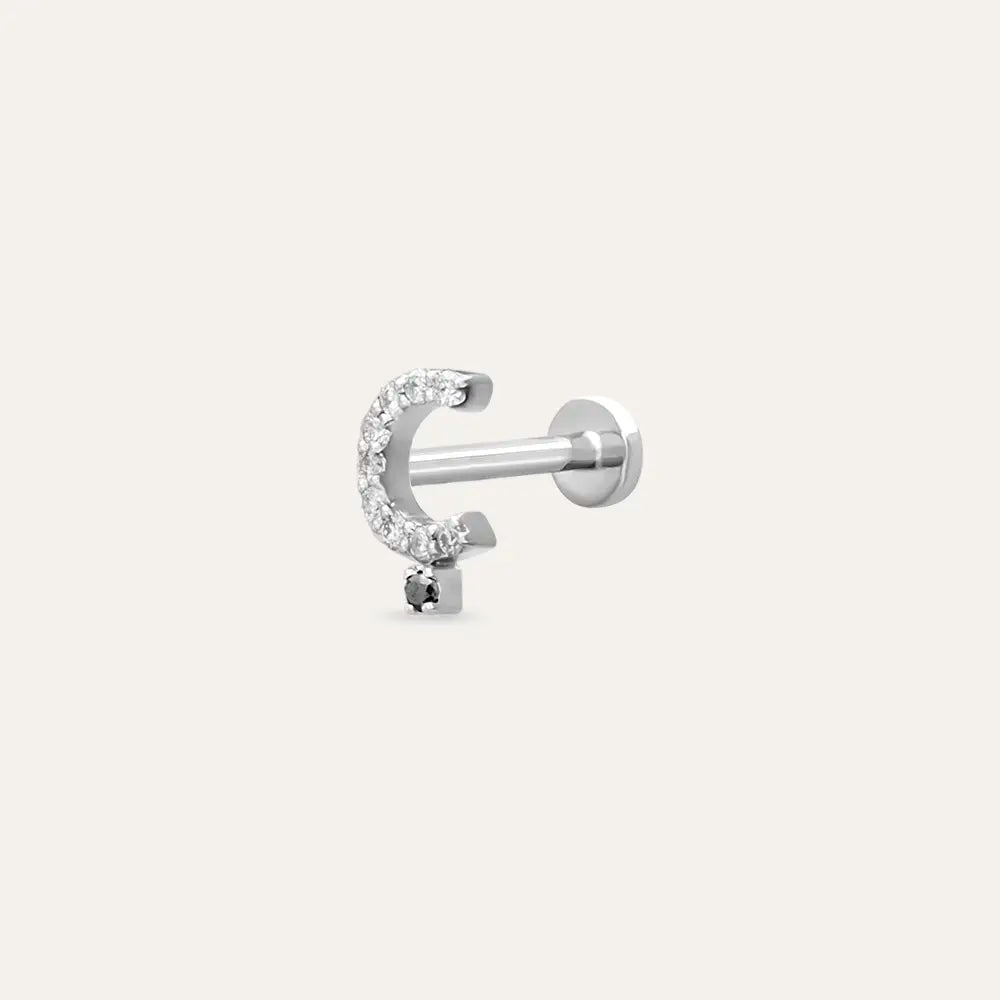 Ç Harf Pırlanta Taşlı Beyaz Altın Piercing