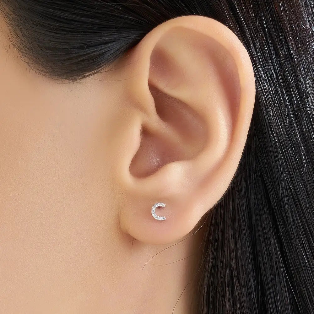 C Letter Diamond White Gold Piercing