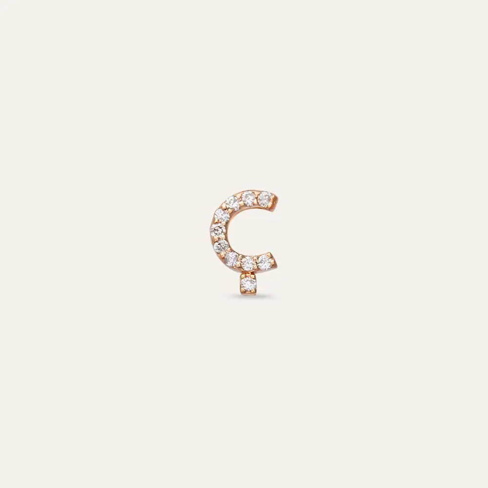 Ç Harf Pırlanta Taşlı Rose Altın Piercing