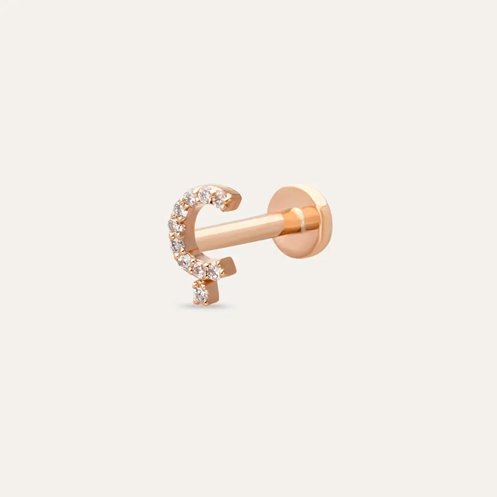 Ç Harf Pırlanta Taşlı Rose Altın Piercing