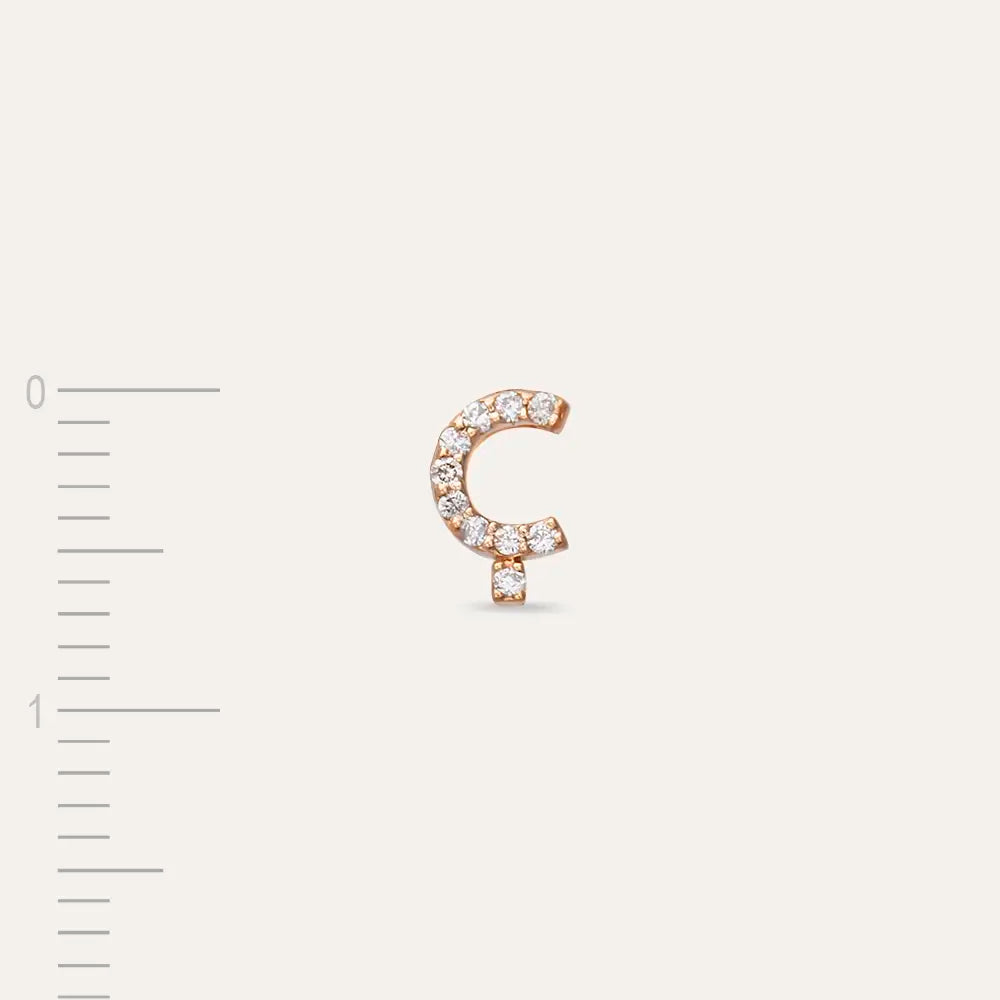Ç Harf Pırlanta Taşlı Rose Altın Piercing