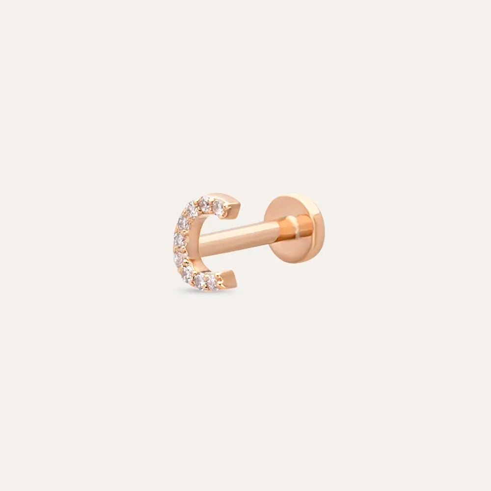 C Harf Pırlanta Taşlı Rose Altın Piercing