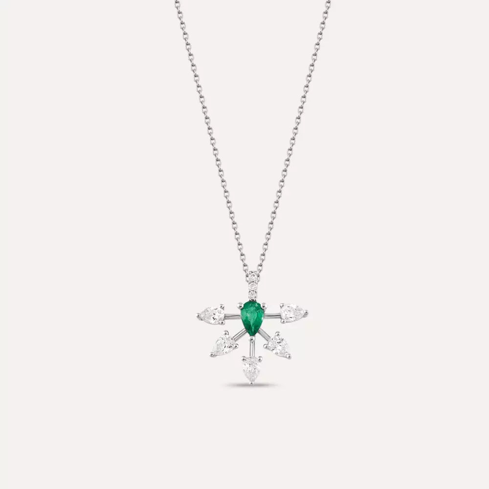 Elysian White Gold Necklace with Emerald and Diamond Stones