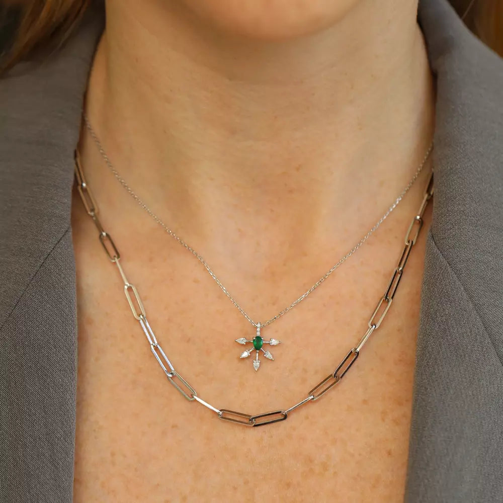 Elysian White Gold Necklace with Emerald and Diamond Stones