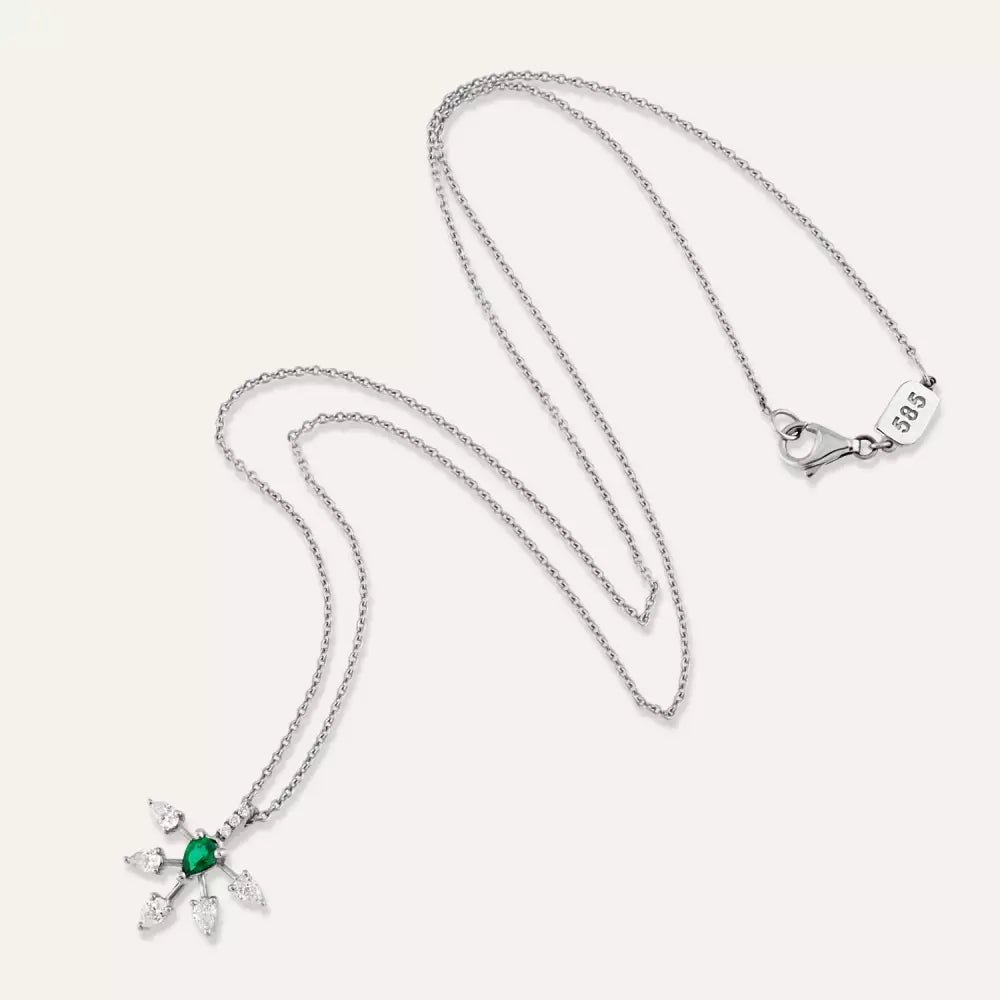 Elysian White Gold Necklace with Emerald and Diamond Stones