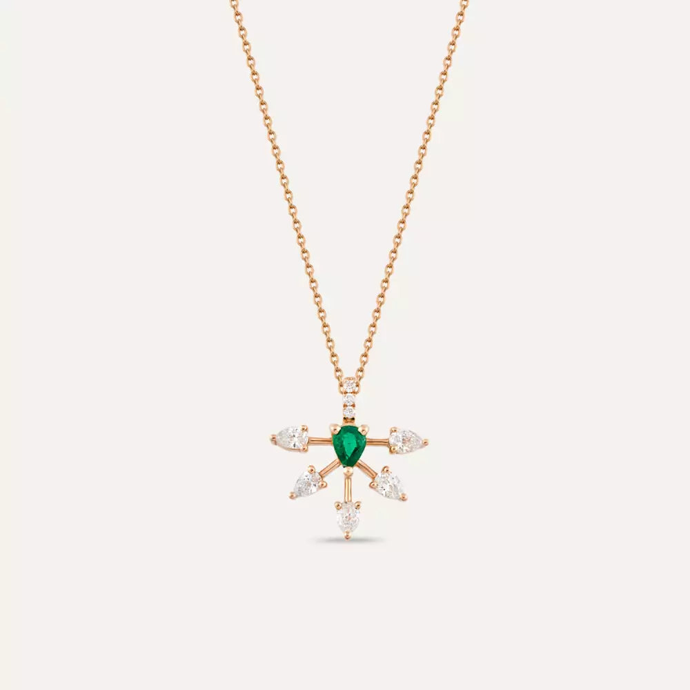 Elysian Rose Gold Necklace with Emerald and Diamond Stones