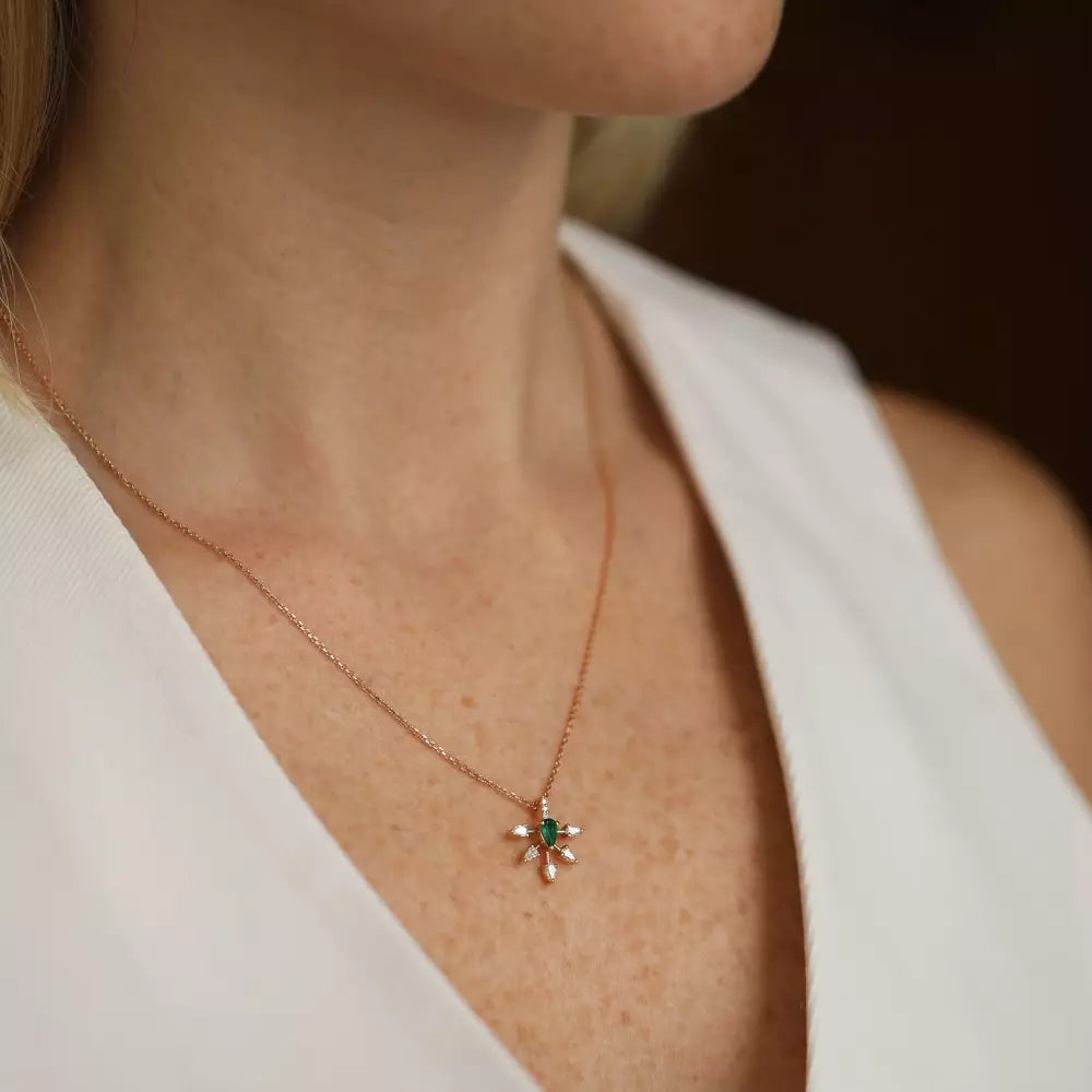 Elysian Rose Gold Necklace with Emerald and Diamond Stones