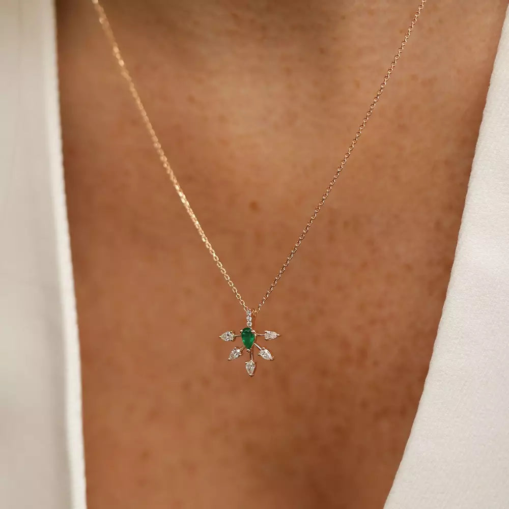 Elysian Rose Gold Necklace with Emerald and Diamond Stones