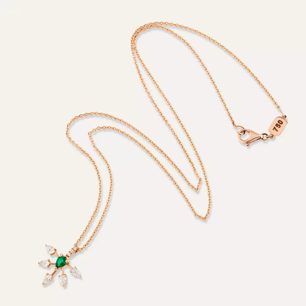 Elysian Rose Gold Necklace with Emerald and Diamond Stones