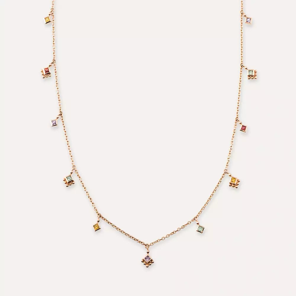 Cassiopeia Multi-color Sapphire Rose Gold Necklace