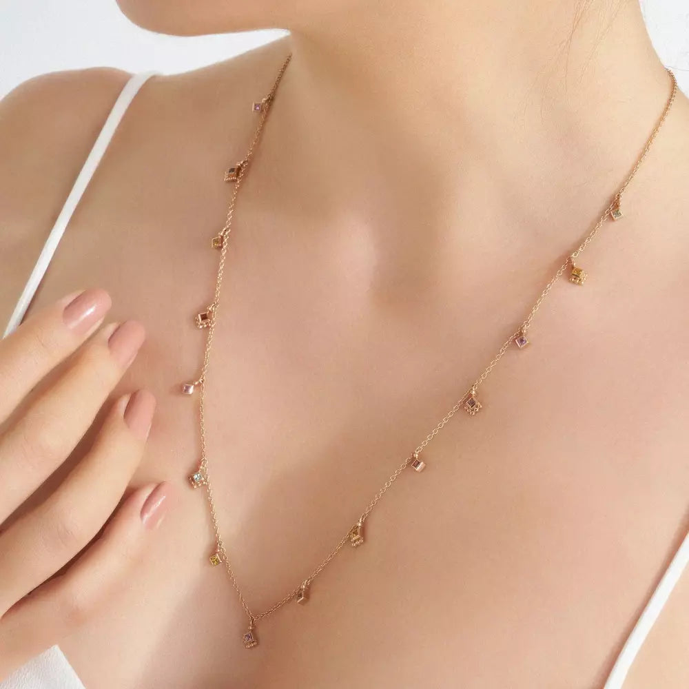 Cassiopeia Multi-color Sapphire Rose Gold Necklace
