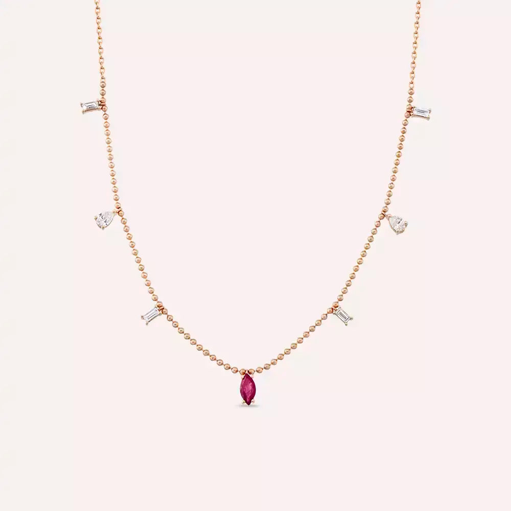 Chic Ruby and Diamond Rose Gold Necklace