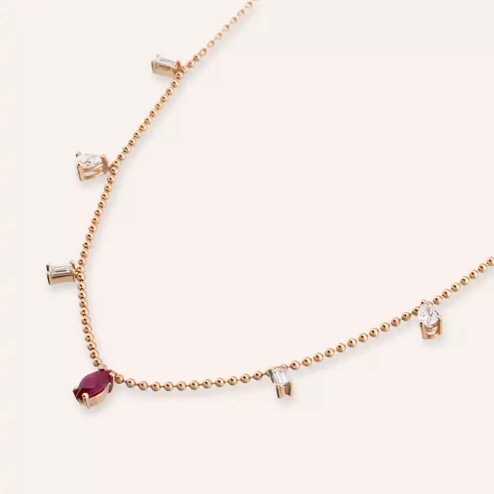 Chic Ruby and Diamond Rose Gold Necklace
