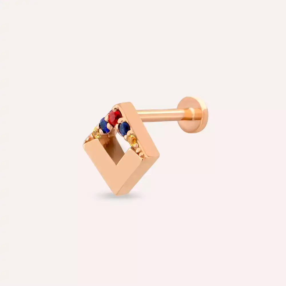 Clara Multicolor Safir Taşlı Rose Altın Piercing